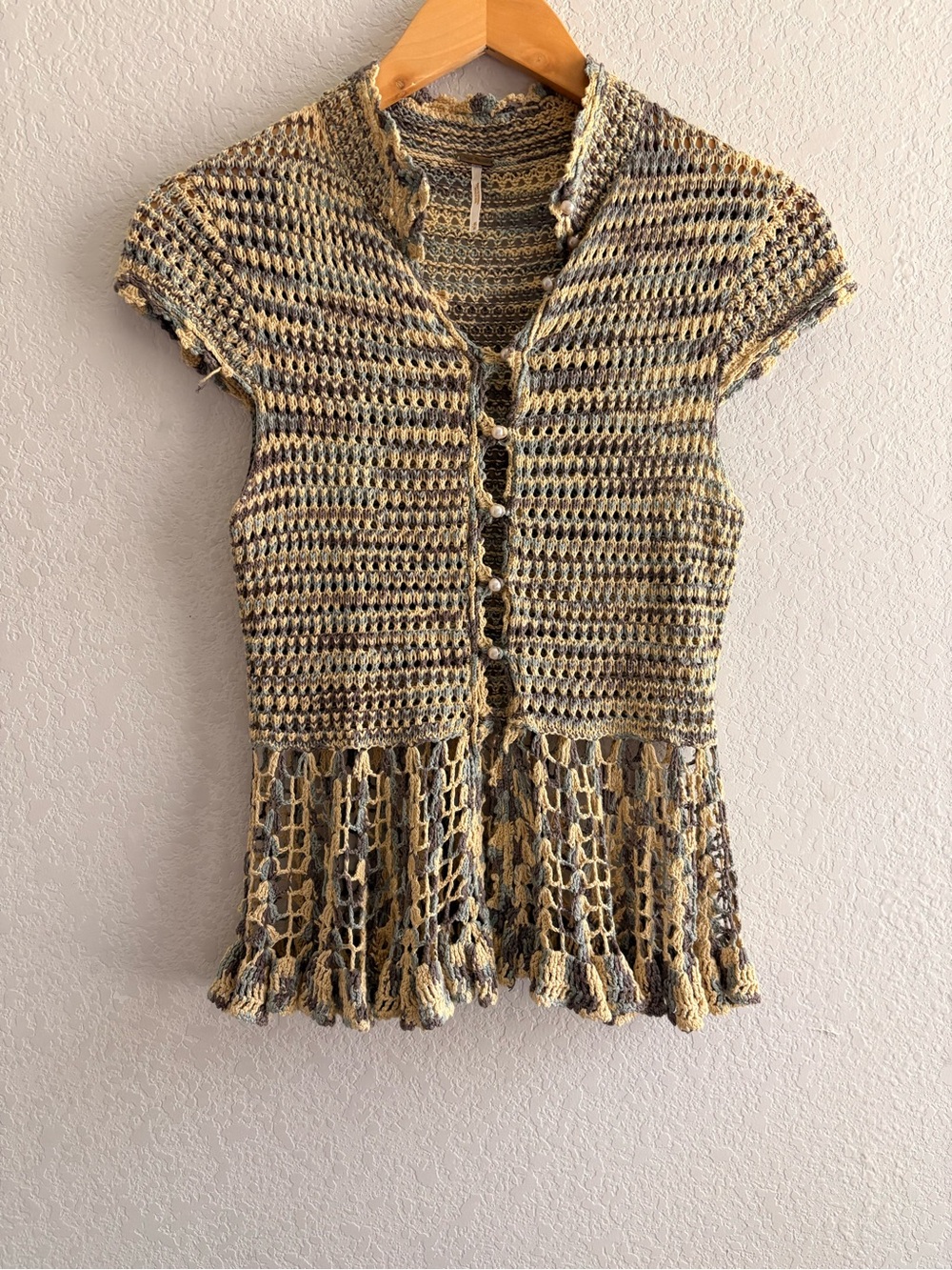 Free People Crochet Pearl Button Vest Top Boho Cottagecore M